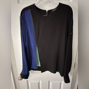 New BCBGMAXAZRIA black and blue blouse with adjustable zipper front L